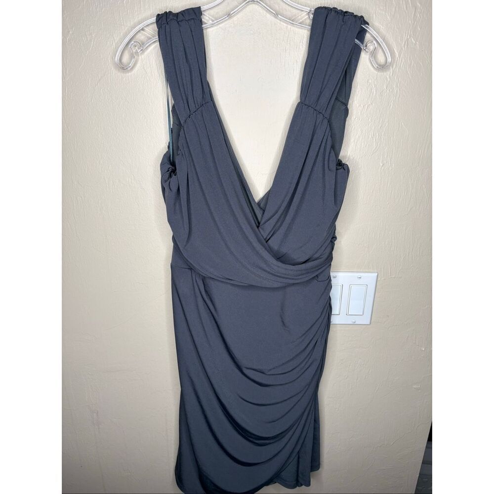 Boston Proper Gray Ruched Draped Sleeveless Cocktail Dress Medium-127